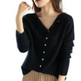 thumbnail image 1 of DuoJiaJ Women's Crew Neck Button Down Long Sleeve Solid Knit Classic Cardigan Sweater Blue S, 1 of 3