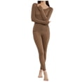 thumbnail image 1 of DuoJiaJ Women's Crewneck Long Thin Thermal Underwear Top & Bottom Set Warm Underwear For Women Brown L, 1 of 5