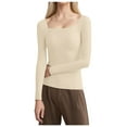 thumbnail image 1 of DuoJiaJ Women’s Crop Tops Long Sleeve Square Neck Basic Casual Slim Fit Blouse Tee T Shirts Streewear Going Out Tops Thermal Underwear Women Beige L, 1 of 3