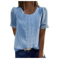 thumbnail image 1 of DuoJiaJ Women's Elegant Lace V Neck Short Sleeve Solid Tops Shirt Blouse Blue M, 1 of 4