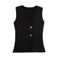 thumbnail image 1 of DuoJiaJ Women's Fashion Button Up Knitted Vest Top Womens Puffer Coat Black S, 1 of 5