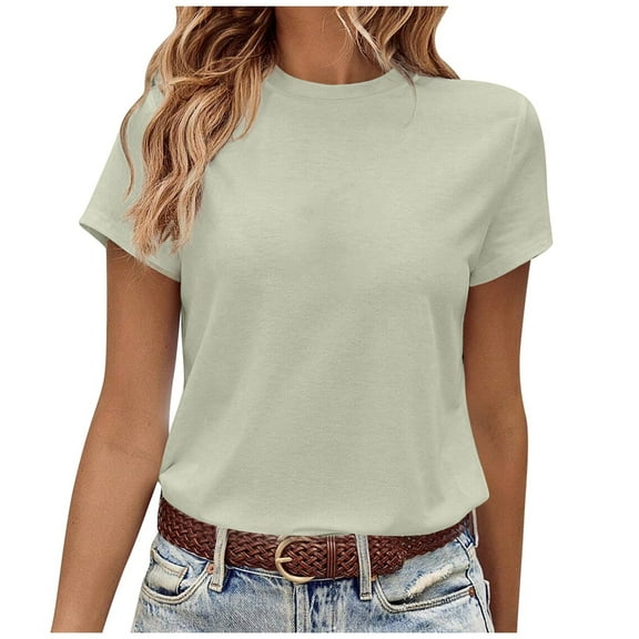 DuoJiaJ Women's Fashion Casual Home & Commute Solid Round Neck Short Sleeve T Shirt Versatile & Comfortable Women’s Workout Tops Green