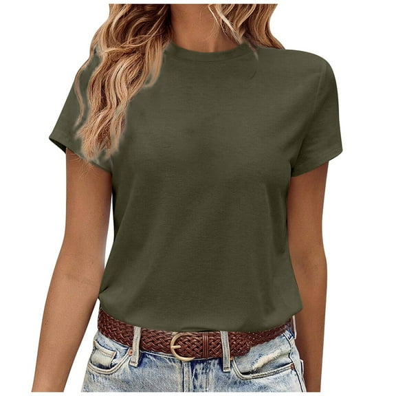 DuoJiaJ Women's Fashion Casual Home & Commute Solid Round Neck Short Sleeve T Shirt Versatile & Comfortable Women’s Workout Tops Green