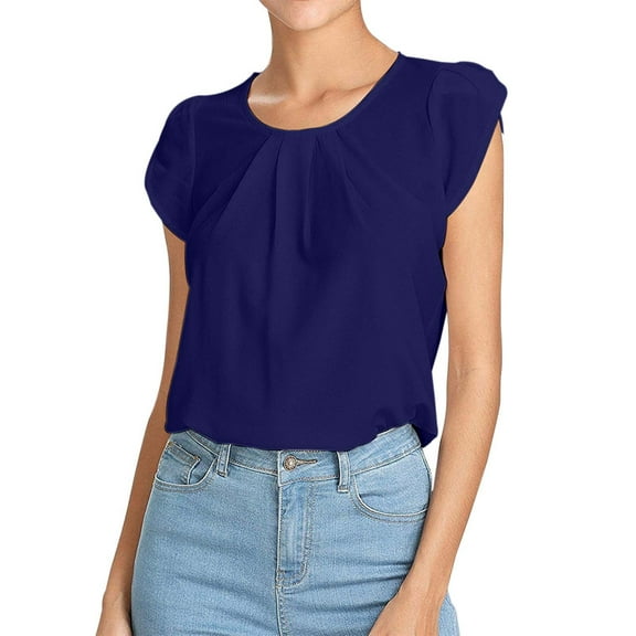 DuoJiaJ Women's Fashion Casual Solid Color Button Short Sleeve Top Women’s Workout Tops Blue