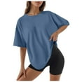 thumbnail image 1 of DuoJiaJ Women's Fashion Casual Solid Color Round Neck Short Sleeved T Shirt Top Women’s Summer Tops Blue, 1 of 3