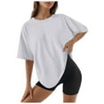 thumbnail image 1 of DuoJiaJ Women's Fashion Casual Solid Color Round Neck Short Sleeved T Shirt Top Women’s Summer Tops White, 1 of 3