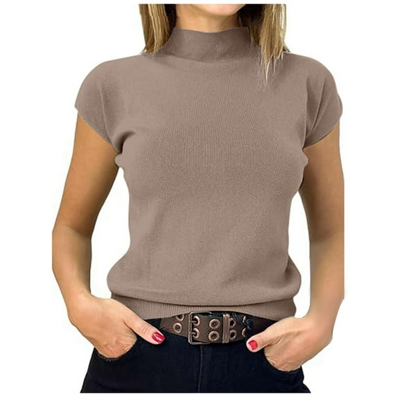 DuoJiaJ Women's Fashion Casual Thread Solid Color Inside T Shirt Top Women’s High-Neck Workout Tops Yellow