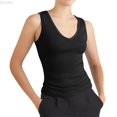 thumbnail image 1 of DuoJiaJ Women's Fashion Casual Tight V Neck Ribbed Knit Sleeveless Vest Summer Tank Tops Women Black L, 1 of 4