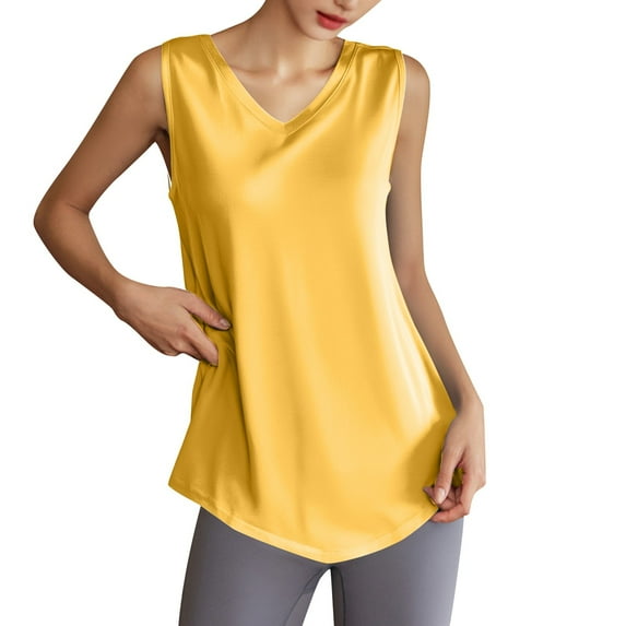 DuoJiaJ Women's Fashion Casual V Neck Solid Color Sleeveless Vest Top Plus Size Women’s Cotton Tank Tops