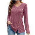 thumbnail image 1 of DuoJiaJ Women's Fashion Long Sleeve Shirt Loose Waistband Solid Color Sweater Top Women's Blouses Red M, 1 of 3