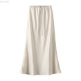 thumbnail image 1 of DuoJiaJ Women's Fashion Slimming Fishtail Skirt With Elastic Waist Drawstring Silky Slip Skirts For Women Beige L, 1 of 3