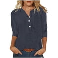thumbnail image 1 of DuoJiaJ Women's Fashion Spring And Summer Solid Color Button V Neck 3/4 Sleeve Casual Breathable T Shirt Top (2) Women’s Plus Size Long Sleeve T-Shirts Gray, 1 of 5