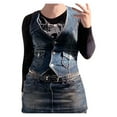 thumbnail image 1 of DuoJiaJ Women's Fashion Vintage V Neck Button Pocket Denim Tank Top Short Jacket Summer Tank Tops Women, 1 of 4
