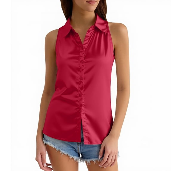 DuoJiaJ Women's Fashionable Casual Color Solid Color Commuting Vest Shirt Top Women's Shirts Red M