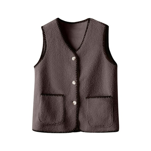 DuoJiaJ Women's Shearling Vest Quilted Gilet Warm & Stylish Inside Outerwear Womens Down Coat Brown XXXXXL