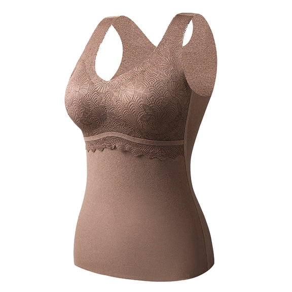 DuoJiaJ Women's Lined Thermals Underwear Tops Base Layer Tank Top Vest for Cold Weather Brown XXXL