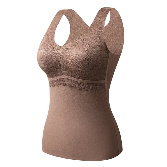 DuoJiaJ Women's Lined Thermals Underwear Tops Base Layer Tank Top Vest for Cold Weather Brown XXXL
