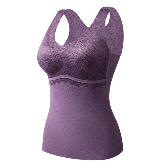 DuoJiaJ Women's Lined Thermals Underwear Tops Base Layer Tank Top Vest for Cold Weather Purple L