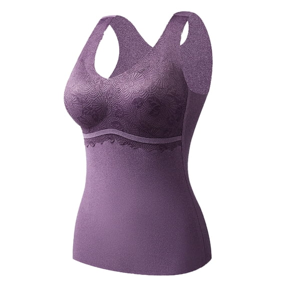 DuoJiaJ Women's Lined Thermals Underwear Tops Base Layer Tank Top Vest for Cold Weather Purple L