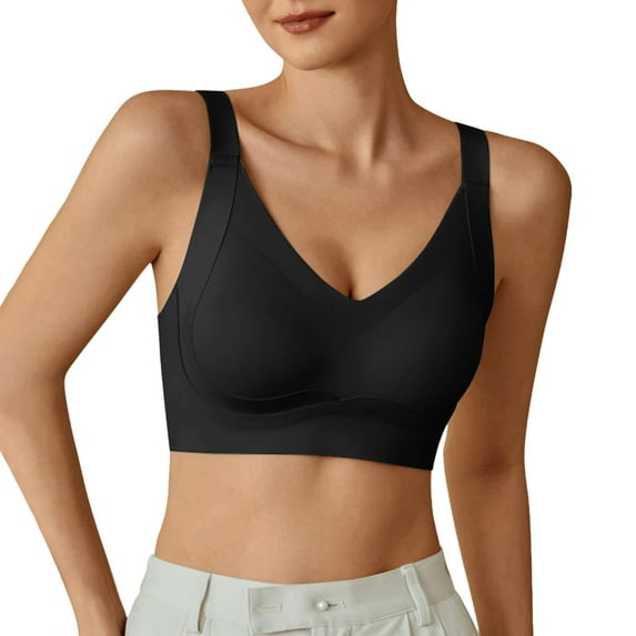 DuoJiaJ Women's Front Side Buckle Lace Edge Without Steel Ring Movement Seamless Gathering Adjustment Yoga Sleep Large Bra T-Shirt Bras Black
