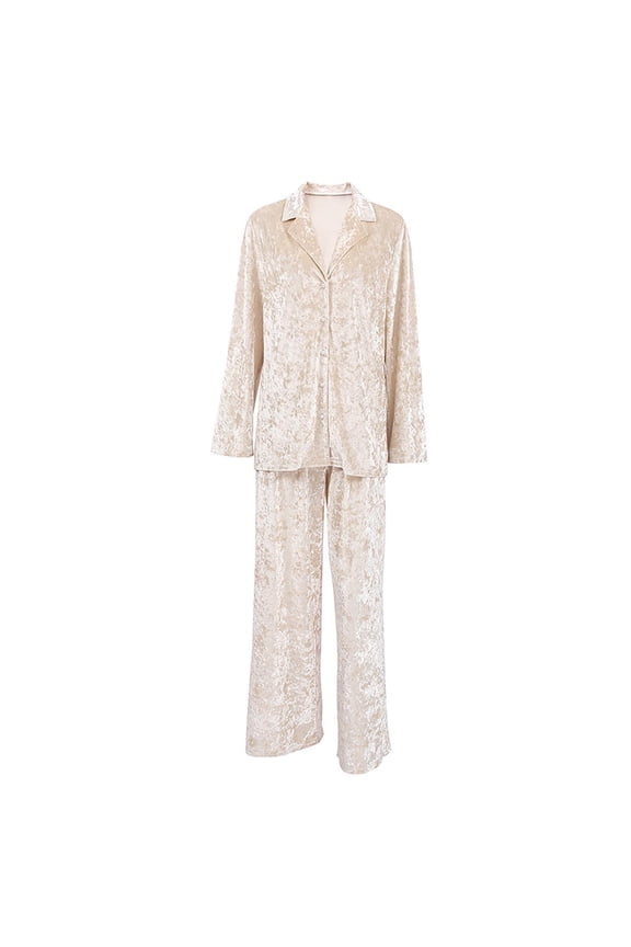 Women's Gold Diamond Velvet Pajama Set Long Sleeved Top And Pants Pajama Set Thickened Warm Gold Diamond Velvet Casual Wear Silk Pajamas For Women White