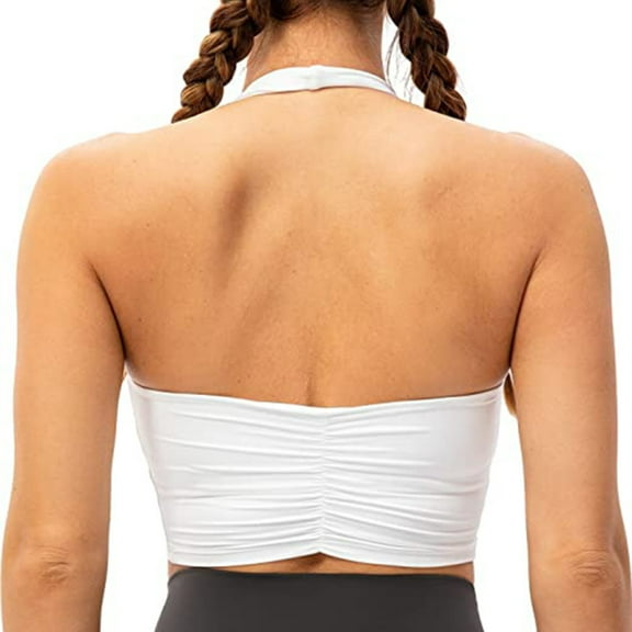 DuoJiaJ Women's Halter Sports Bra Yoga Bralette Crop Bras Top T-Shirt Bras White