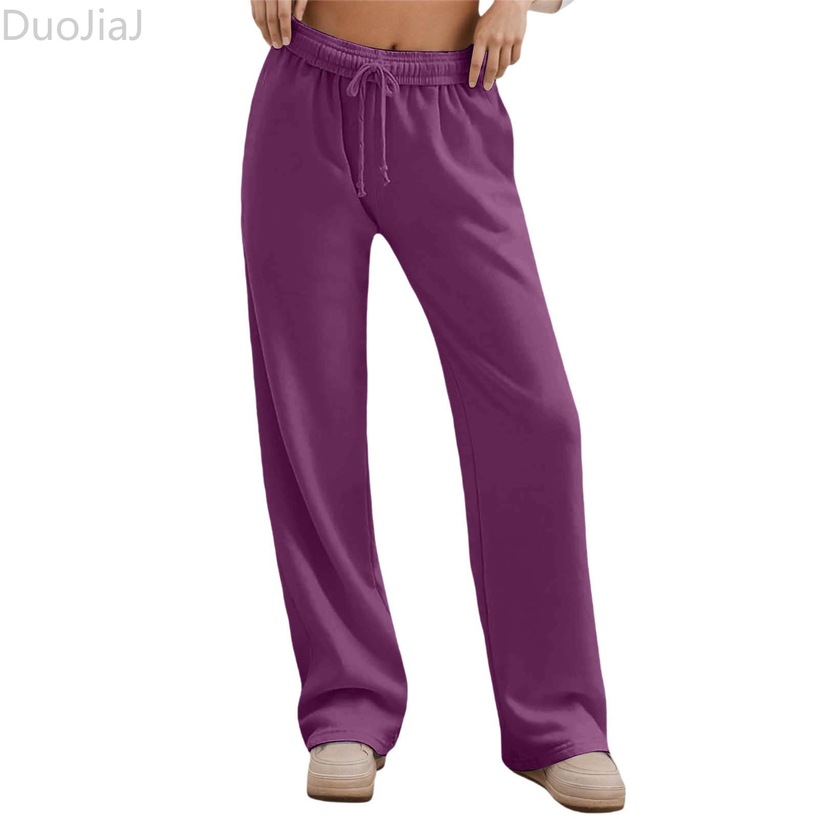 DuoJiaJ Women's High Waist Casual Drawstring Pants Basic Solid Color ...