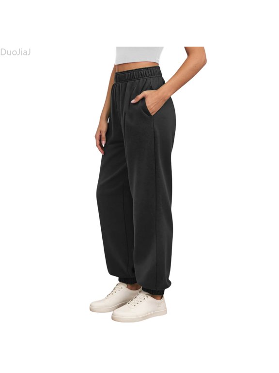 Women's High-Waisted Sweatpants with Pockets Loose Lounge Pants Black M