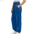 thumbnail image 1 of DuoJiaJ Women's High Witdth Comfort Knit Joggers With Drawstring And Pockets Relaxed Fit High Witdth Waistband Casual Pants For Everyday Wear Women's Wide Leg Pants Blue S, 1 of 5