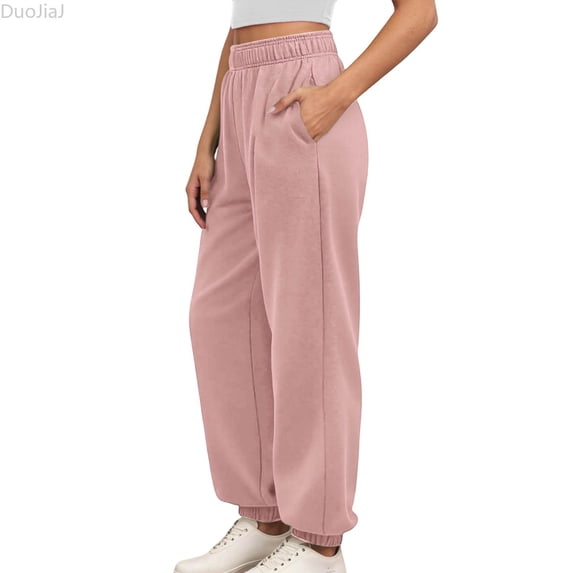 DuoJiaJ Women's High Witdth Comfort Knit Joggers With Drawstring And Pockets Relaxed Fit High Witdth Waistband Casual Pants For Everyday Wear Women's Wide Leg Pants Pink XL