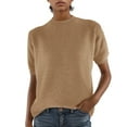 thumbnail image 1 of DuoJiaJ Women's Knitted Short Sleeved Low Round Neck Knitted Mid Sleeve Bottoming Shirt Women’s Linen Blend Casual Tops Gold, 1 of 5
