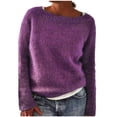 thumbnail image 1 of DuoJiaJ Women's Knitted Sweater Vintage Long Sleeve Boat Neck Retro Lightweight Pullover Top For Fall Winter Trendy Fashion Purple S, 1 of 4