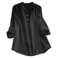 thumbnail image 1 of DuoJiaJ Women's Knot Long Sleeved Button Down Small V Neck Shirt Loose Multicolor Top Women's Blouses Black L, 1 of 3