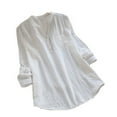 thumbnail image 1 of DuoJiaJ Women's Knot Long Sleeved Button Down Small V Neck Shirt Loose Multicolor Top Women's Blouses White XXL, 1 of 3