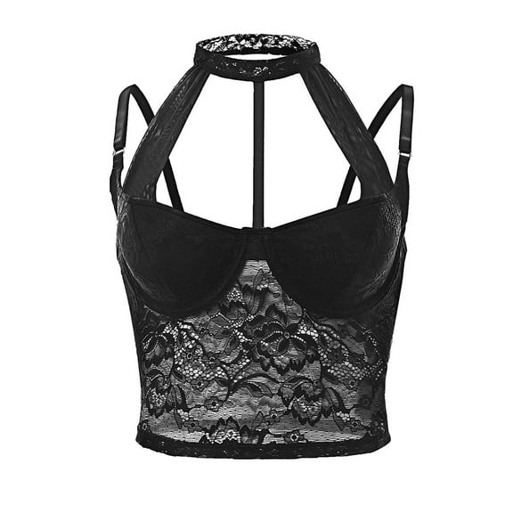DuoJiaJ Women's Lace Neck Crop Tank Top Spaghetti Strap Cutout Going Out Club Bustier Camisole Cropped Tops Summer Tank Tops Women