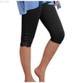 thumbnail image 1 of DuoJiaJ Women's Lace Trim Capri Leggings Stretch Crop Leggings Summer Tights Pants Black L, 1 of 4