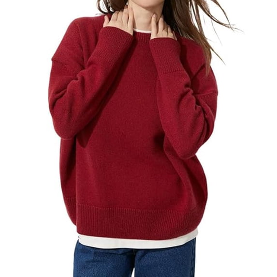 DuoJiaJ Women's Lightweight Soft Petite Crewneck Lightweight Solid Plain Sweaters Fall Winter Pullover Tops Sweater Women Red M