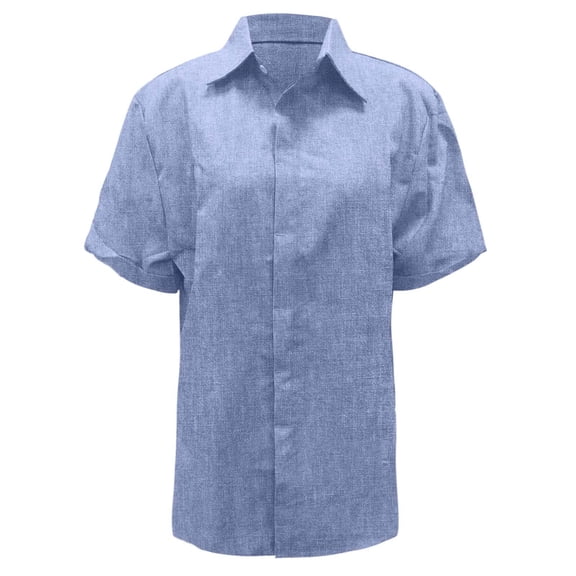 DuoJiaJ Women's Linen Shirt Short Sleeved Casual Button Down Shirt Summer Beach Wedding Vacation Top Women's Casual Shirts Blue M