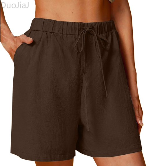 DuoJiaJ Women's Linen Shorts Solid Color Comfortable Wide Leg Leisure Shorts Five Eighths Pants Women Casual Pants Brown XL