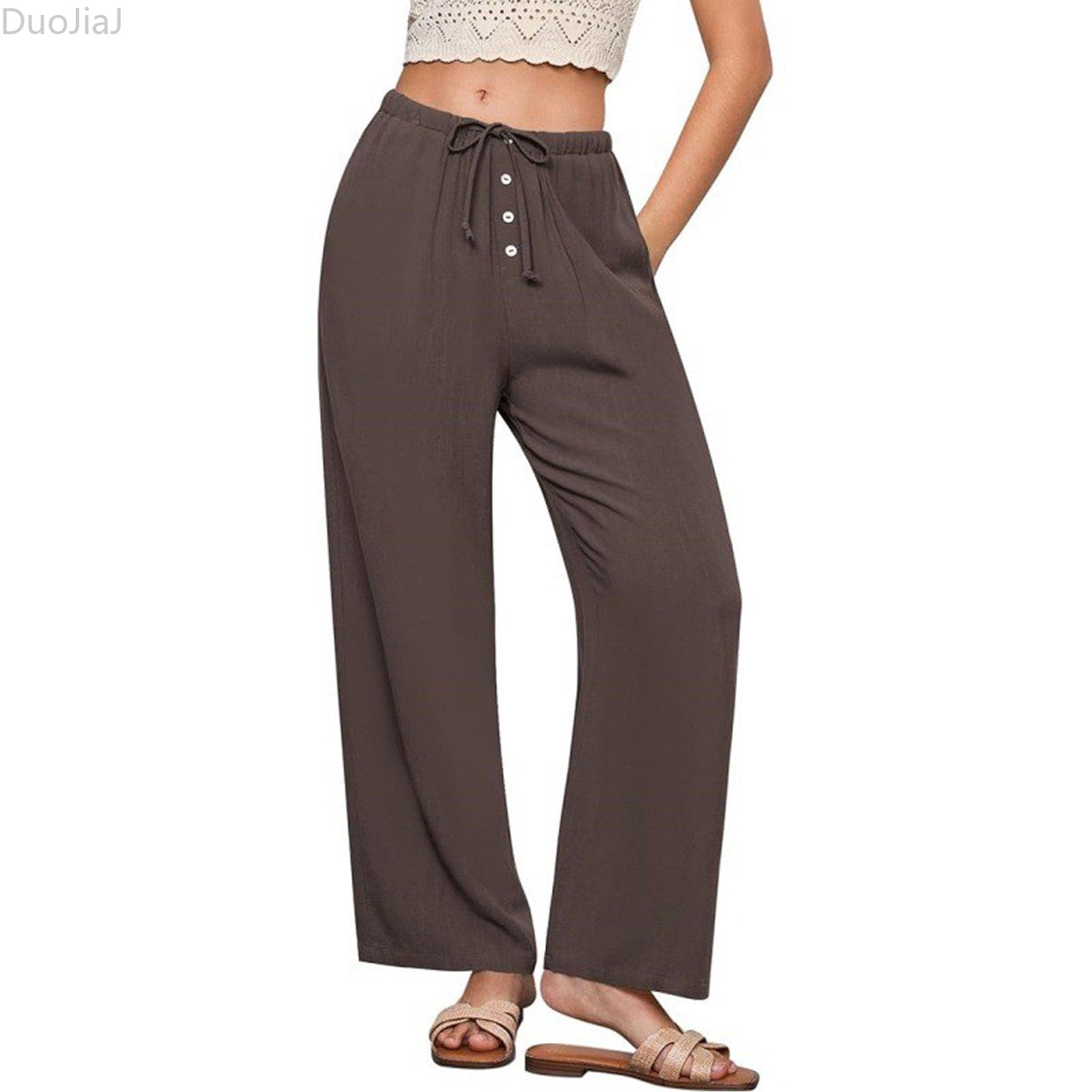 DuoJiaJ Women's Linen Wide Leg Pants Women's High Waisted Zipper ...