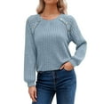 thumbnail image 1 of DuoJiaJ Women's Long Sleeve Blouse Spring Lightweight Sweater Business Casual Lace Top Trendy Fall Fashion Clothing Fall Womens Clothes Blue S, 1 of 5