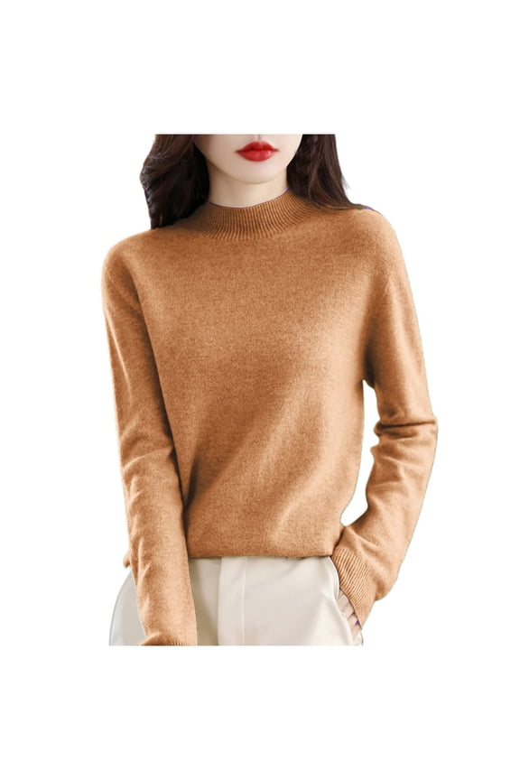 Women's Long Sleeve Turtle Neck Tops Fall Winter Basic Double Lined Layering Lightweight Slim Fitted Shirts Gold XL