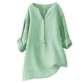 thumbnail image 1 of DuoJiaJ Women's Long Sleeve Shirts Button Down Blouse Cotton Tunic High Low Tops Green XL, 1 of 4
