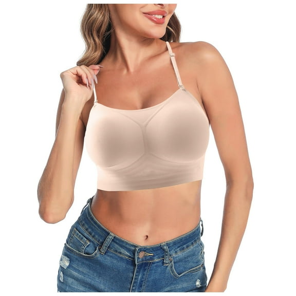 DuoJiaJ Women's Low Back Bra Wire U Shaped Backless Bra Convertible Spaghetti Strap Seamless Sleeping Bralette T-Shirt Bras Beige
