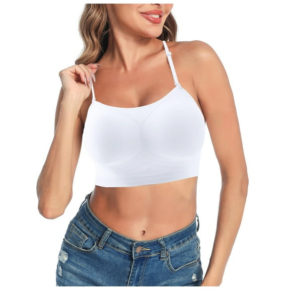 DuoJiaJ Women's Low Back Bra Wire U Shaped Backless Bra Convertible Spaghetti Strap Seamless Sleeping Bralette T-Shirt Bras White