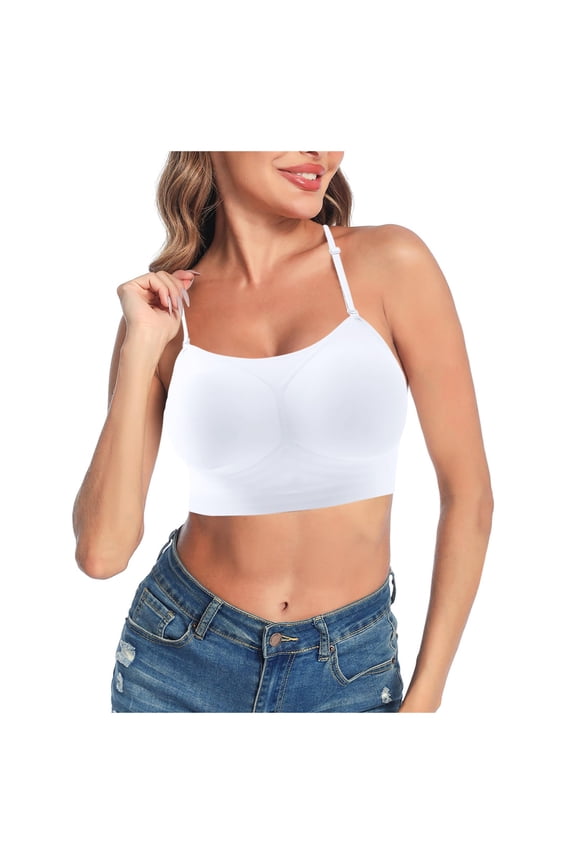 Women's Low Back Bra Wire U Shaped Backless Bra Convertible Spaghetti Strap Seamless Sleeping Bralette T-Shirt Bras White