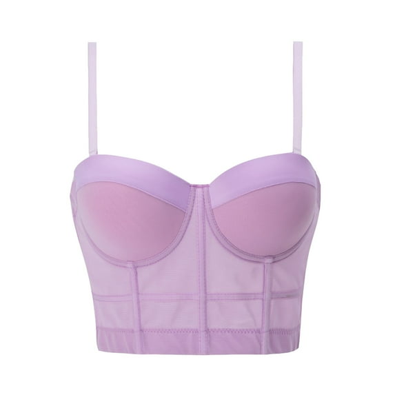 DuoJiaJ Women's Mesh Fishbone Underwear With Bottom Tank Top For Slim Underlay Bra Wireless Bras Purple