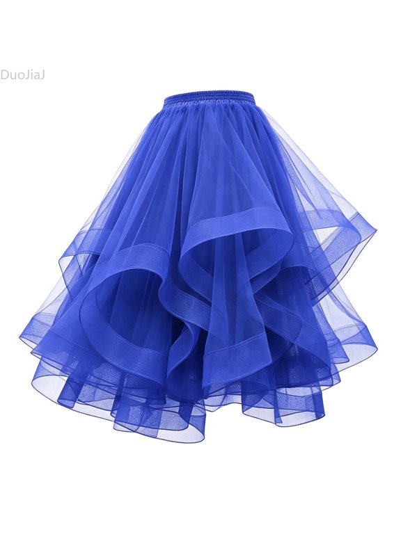 Women's Mesh Midi Skirt Latin Dance Ruffle Plus Size Tulle Skirt S-XL