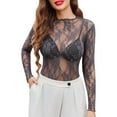 thumbnail image 1 of DuoJiaJ Women's Mesh Top Long Sleeve Neck Sheer Blouse See Through Floral Lace Tops Womenâs Summer Tops Gray XXL, 1 of 5