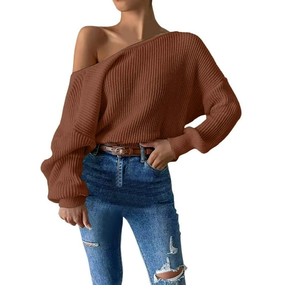 DuoJiaJ Women's New Backless Sweater Long Sleeved Knit Sweater Womens Fashion Brown M